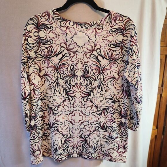 T BY TALBOTS TOP FALL COLORS BUTTON SIDES 3/4 SLEEVES COTTON MODAL SIZE MED - Picture 6 of 9